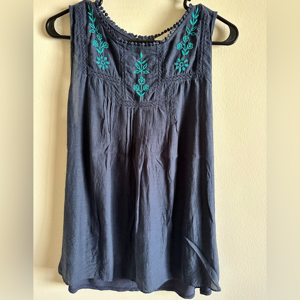 LOFT Embroidered Mixed Media Sleeveless Top
